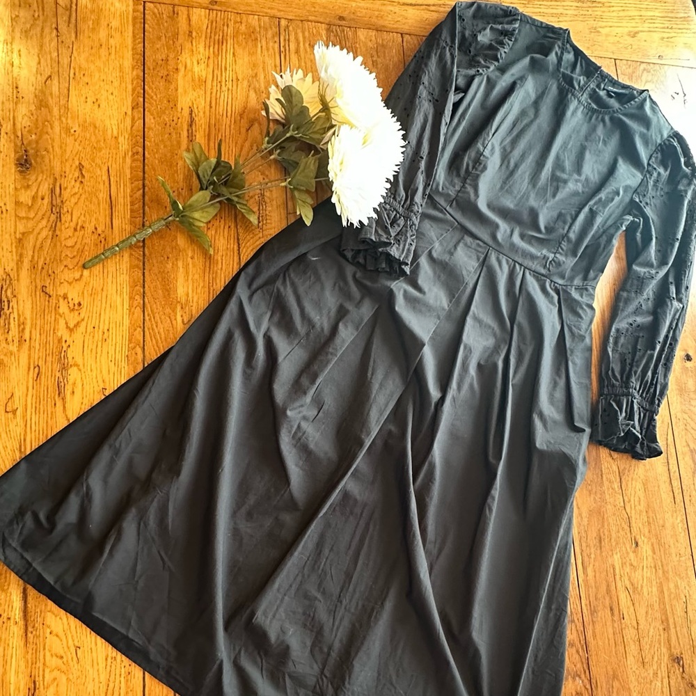 Who What Wear Black Dress Eyelet Balloon Sleeves 100% Cotton Small